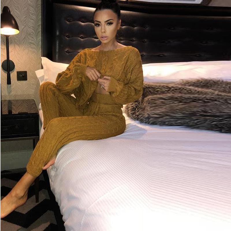 2025 Aliexpress Amazon New European and American Clothing One-Line Collar Lace-Up Twist Suit Sweater