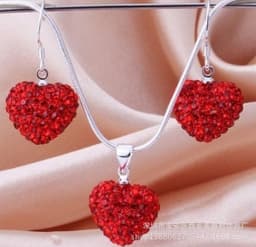 欧美镀银满钻软陶 蛇链桃心香巴拉套装项链吊坠 thumbnail 1