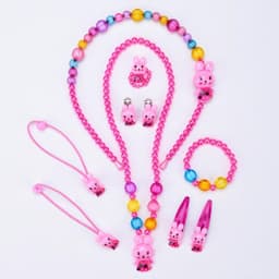 Children's necklace bracelet set girls seven-piece jewelry wholesale cartoon jewelry ring earrings headdress set thumbnail 5
