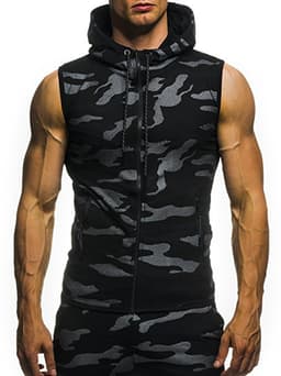 New Camouflage Round Hem Casual Slim Sleeveless Hooded Vest thumbnail 2