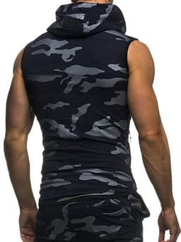 New Camouflage Round Hem Casual Slim Sleeveless Hooded Vest thumbnail 5