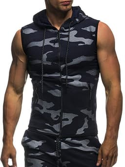 New Camouflage Round Hem Casual Slim Sleeveless Hooded Vest thumbnail 1