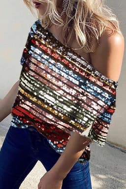 Spot K8879! Yama European and American Color Sequin Lined Top Night Clothes thumbnail 4