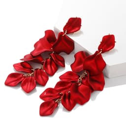 Creative S925 Silver Needle Red Acrylic Rose Petal Long Earrings Women's Exaggerated Fashion Elegant Earrings thumbnail 3