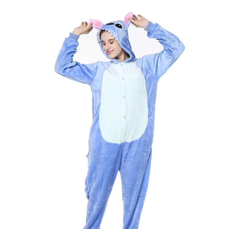Sourcework Blue Lancer Blue Rose Red Stitch Cartoon Animal One-Piece Pajamas Flannel