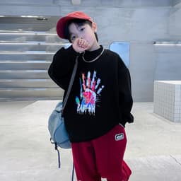 Graffiti Sweatshirt for Boys, Half-High Collar, Autumn and Winter 2025 New Style, Medium and Large Children, Fleece-Lined, Stylish Top, One-Piece Wholesale thumbnail 3