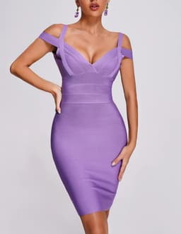 Purple bandage dress European and American sexy V-neck dress backless tight banquet evening dress hip skirt New thumbnail 3