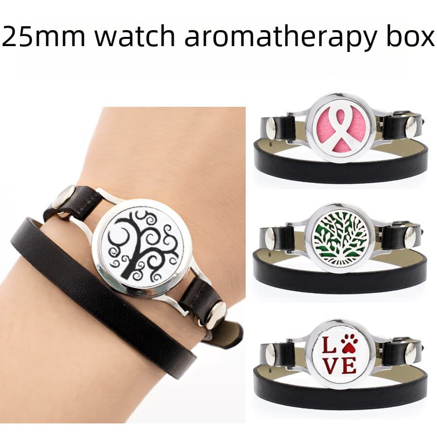 25mm Essential Oil Aromatherapy Bracelet Tree of Life Pu Belt Bracelet Perfume Box Seven Colors Optional Jewelry Wholesale