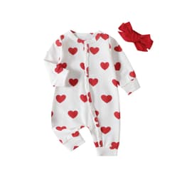 2023 foreign trade spring baby jumpsuit European and American Valentine's Day love printing romper hair band two-piece suit thumbnail 5