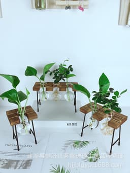 水培植物器皿花盆创意小板凳玻璃花瓶批发小清新木质加玻璃工艺品 thumbnail 3