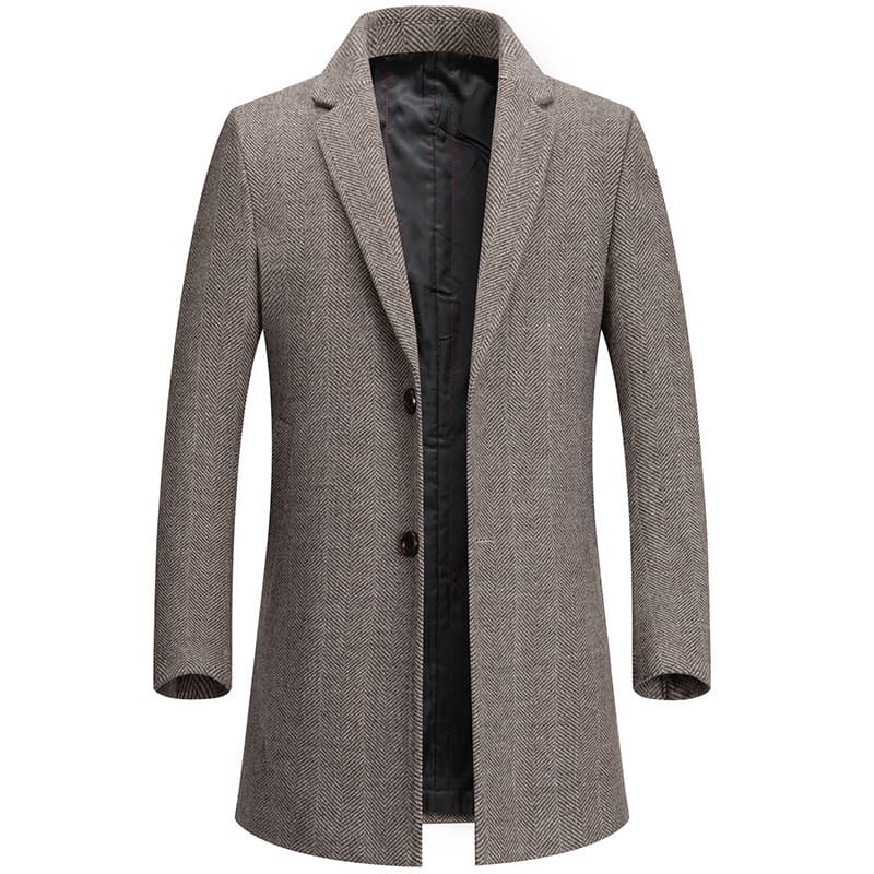 秋冬新款西装领毛呢大衣男加棉加厚毛呢男大衣免烫格纹羊毛呢大衣