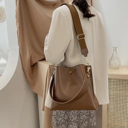 Bag Women's 2024 New Bags Korean Style Broadband Shoulder Crossbody Bucket Bag Autumn and Winter Retro Large Capacity Bag thumbnail 3
