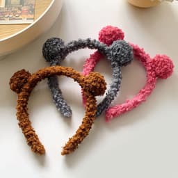 Cute Bear Double Ball Headband Korea 2022 New Spring Plush Hair Clamp Headband Wash Face Hair Bundle Headwear Women thumbnail 3