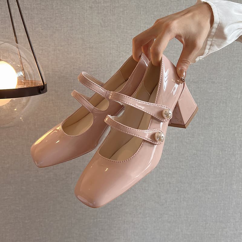 2022夏季新款凉鞋韩版包头凉鞋仙女风玛丽珍中粗跟圆头甜美凉鞋女