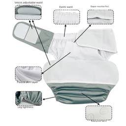 Adult Velcro-Fastened Adjustable Size Waterproof Leak-Proof Cloth Diaper Pocket, Baby and Maternity Products Manufacturer, in Stock thumbnail 2