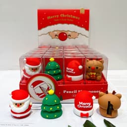 New Christmas Santa Claus Pencil Sharpener Creative Silicone Shape Pen Sharpener Christmas Tree Pencil Sharpener Student Stationery thumbnail 2