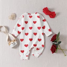 2023 foreign trade spring baby jumpsuit European and American Valentine's Day love printing romper hair band two-piece suit thumbnail 2