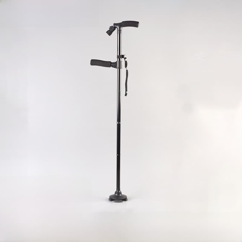 Portable Folding Cane with Light for Elderly Outdoor Telescopic Double Handle Four-Leg Cane Intelligent Aluminum Alloy Walking Aid