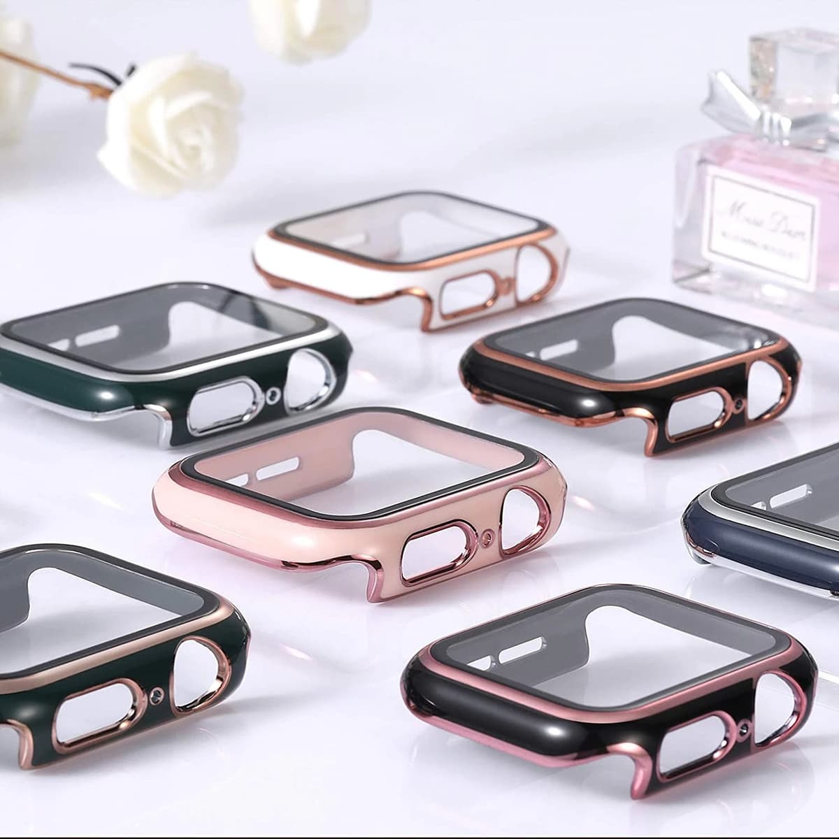 Suitable for apple electroplating hanging carving PC case apple watch 7/6/SE/5/4321 tempered glass