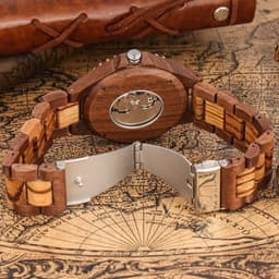 New Mechanical Watch, Automatic Mechanical Walnut Wood with Zebra Wood Inlay, Hollow Design with Sun, Moon, and Stars, Wooden Men's Watch thumbnail 4