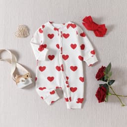 2023 foreign trade spring baby jumpsuit European and American Valentine's Day love printing romper hair band two-piece suit thumbnail 1