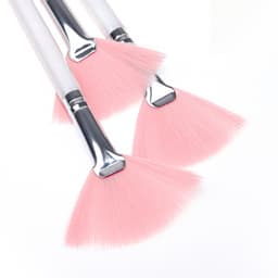 Amazon fan-shaped mask brush pearlescent Rod pink soft wool nylon brush plastic handle powder makeup brush beauty salon thumbnail 2