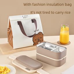 Opening event gift 304 stainless steel insulated lunch box student canteen office worker hand double-layer lunch box thumbnail 1