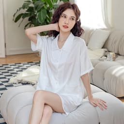 French Style Sexual Beautiful Ice-backed Soft Silk Pajamas Women's Spring and Summer Thin Short-sleeved Shorts Small Square Collar Home Clothes thumbnail 2