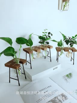 水培植物器皿花盆创意小板凳玻璃花瓶批发小清新木质加玻璃工艺品 thumbnail 4