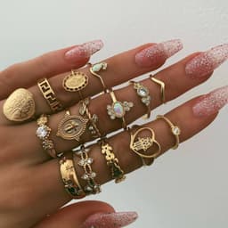 Qifu Retro Beauty Head Gold Coin Pattern Love Fatima Palm Ring 15 Piece Set Ring thumbnail 1