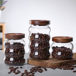Wholesale Acacia Wooden Lid Glass Storage Jar Transparent Storage Storage Jar Food Coffee Bean Tea Sealed Jar thumbnail 1