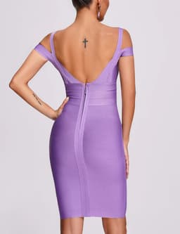 Purple bandage dress European and American sexy V-neck dress backless tight banquet evening dress hip skirt New thumbnail 4