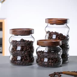 Wholesale Acacia Wooden Lid Glass Storage Jar Transparent Storage Storage Jar Food Coffee Bean Tea Sealed Jar thumbnail 2