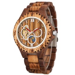 New Mechanical Watch, Automatic Mechanical Walnut Wood with Zebra Wood Inlay, Hollow Design with Sun, Moon, and Stars, Wooden Men's Watch thumbnail 1
