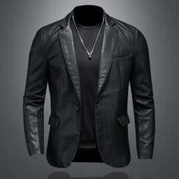 Foreign Trade Amazon 2025 Spring & Fall New Men's Slim and Versatile Pu Small Suit Men's Lapel Leather Jacket Men's Jacket thumbnail 1