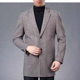 秋冬新款西装领毛呢大衣男加棉加厚毛呢男大衣免烫格纹羊毛呢大衣 thumbnail 5