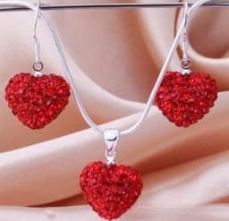 European and American Silver Plated Diamond Soft Snake Chain Peach Heart Shambhala Set Necklace Pendant thumbnail 1