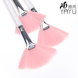 亚马逊扇形面膜刷珠光杆粉色软毛尼龙毛刷塑料柄余粉化妆刷美容院 thumbnail 2