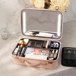 Makeup Case with Lamp and Mirror Cosmetic Storage Box Large Capacity Makeup Case Portable Tattoo Beauty Case thumbnail 1