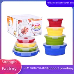 Four-piece silicone foldable lunch box microwave silicone lunch box preservation children's lunch box creative set Wholesale thumbnail 1