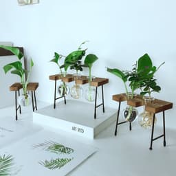 Hydroponic plant container flower pot creative small bench glass vase wholesale fresh wooden glass crafts thumbnail 2