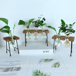 水培植物器皿花盆创意小板凳玻璃花瓶批发小清新木质加玻璃工艺品 thumbnail 1