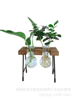 水培植物器皿花盆创意小板凳玻璃花瓶批发小清新木质加玻璃工艺品 thumbnail 5