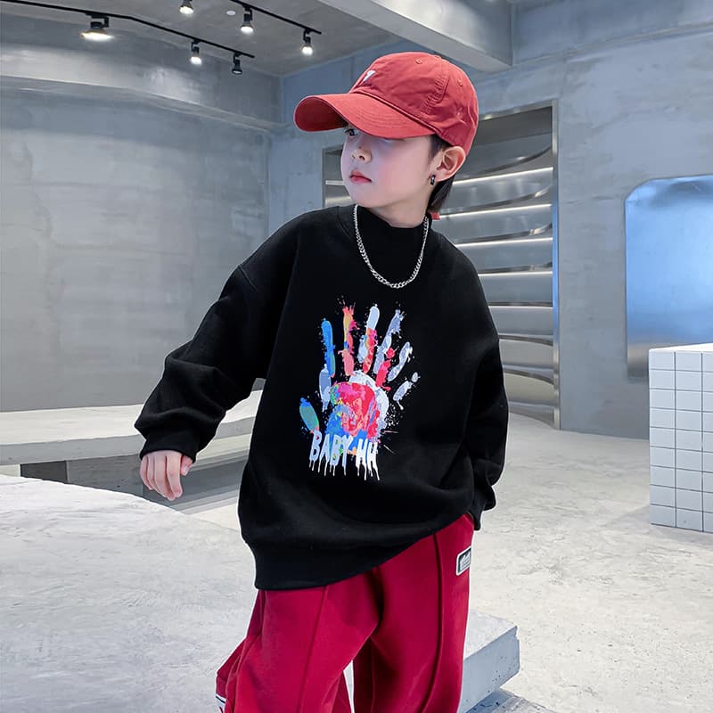 Graffiti Sweatshirt for Boys, Half-High Collar, Autumn and Winter 2025 New Style, Medium and Large Children, Fleece-Lined, Stylish Top, One-Piece Wholesale