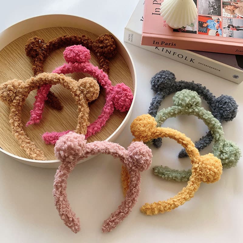 Cute Bear Double Ball Headband Korea 2022 New Spring Plush Hair Clamp Headband Wash Face Hair Bundle Headwear Women